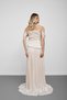 Beige strapless boat neck stone embellished asymmetrical evening dress - 7