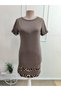 Women's short sleeve crew neck leopard stripe detail short modal dress - 4