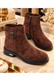 Women's Suede Look Zippered Casual Boots with Buckle Detail - 6