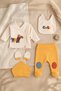Tiny Trotter 100% Cotton Horse Embroidered Newborn 5-Piece Baby Set - Ecru & Mustard - 5