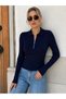 Women's Polo Collar Zippered Ribbed Knit Sweater 12543 - 4