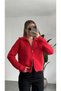 Women's Red Reversible Zippered High Collar Wool Knitwear Cardigan Sweater