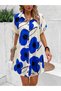 Women's Short Sleeve Collared Floral Patterned Short Single Jersey Dress