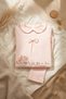 Mila Bebe Collared Ribbed Cotton Salmon Baby Girl Set - 2-Piece Top and Bottom Set with Hedgehog and Bow Detail - 6