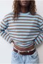 Blue-Brown Striped Long Sleeve Boxy T-Shirt - 2