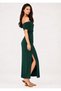 Women's Madonna Collared Waist Gathered Side Slit Midi Sandy Dress - 3