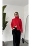 Women's Red Reversible Zippered High Collar Wool Knitwear Cardigan Sweater - 7
