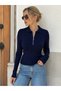 Women's Polo Collar Zippered Ribbed Knit Sweater 12543 - 3