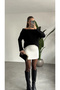 Women's Black Sequined Madonna Collar Knitwear Sweater Boat Neck Sparkly Knit Sweater - 8