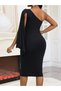 Women's One-Shoulder Open-Shoulder Cape Midi Imported Crepe Dress - 5