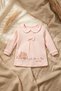 Mila Bebe Collared Ribbed Cotton Salmon Baby Girl Set - 2-Piece Top and Bottom Set with Hedgehog and Bow Detail - 4