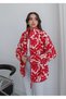 Red Floral Patterned Zippered Fleece Jacket - 4