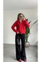 Women's Red Reversible Zippered High Collar Wool Knitwear Cardigan Sweater - 6