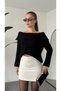Women's Black Sequined Madonna Collar Knitwear Sweater Boat Neck Sparkly Knit Sweater