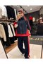 Nox Women's Dark Blue Red Color Block Hooded Zippered Track Suit Set