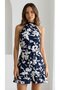 Women's Off the Shoulders High Neck Belted Patterned Short Single Jersey Dress - 8