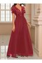 Women's Short Sleeve Deep V Neck A-Line Pulpayet Detail Chiffon Bridesmaid Dress - 5