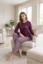 Women's plum 100% pure cotton long sleeve pajama set, relaxed fit, buttoned collar, pocket detail