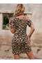 Women's Short Sleeve Patterned Short Single Jersey Dress with Straps on the Shoulders - 8
