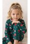 New Year's Patterned Suede Girls' Long Sleeve Pajama Set with Front Buttons