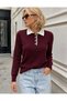 Women's Contrast Polo Collar Buttoned Viscose Knitwear Sweater 12538.Crs