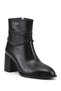 Women's Black Zippered Thick Heeled Boots