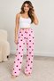 Women's Pink Burgundy Patterned Elastic Waist Comfortable Cut Long Pajama Bottoms