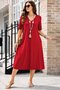 Women's Short Sleeve V-Neck Midi Viscose Dress with Pocket Detail - 2