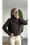 Women's Brown Reversible Zippered High Collar Wool Knitwear Cardigan Sweater - 2