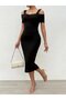 Women's Off-The-Shoulder Lace Strap Ribbed Camisole Midi Dress