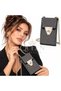 Shiny Hologram Stone Black Zippered Suede Nubuck Fabric Chain Strap Sparkling Evening Dress and Phone Bag - 2