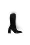 Women's Black Shiny 7cm Thick Heel 38cm Leg Length 29cm Calf Width Buckle Heeled Boots - 4