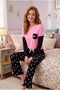 Women's Cotton Long Sleeve Pajama Set Chest Pocket Detailed Balloon Patterned Bottom Layered Sleeve Home Wear
