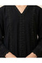 Luxury Black V-Neck Abaya with Beaded Lace Cuffs - 2