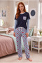 Women's Cotton Long Sleeve Pajama Set Patterned Bottom with Chest Pocket Detail Layered Sleeve Home Wear