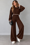 Women's Knitwear Set – Ribbed Crop Sweater, High-Waisted Wide-Leg Pants, Stylish Knitted 2-Piece Set - 2