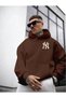 Men's Brown Front Back NY Printed Hooded Sweatshirt - 3