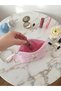 Pink Gingham Patterned Bow Square Small Makeup Bag and Organizer Bag with Zipper, Washable - 3
