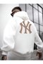 Men's White Front Back NY Printed Hooded Sweatshirt