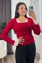 Women's Winter Red Rosella Lace Detailed Ribbed Knitwear Blouse 20309 - 3