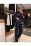 Women's Dark Blue Brown Color Block Hooded Zippered Track Suit Set
