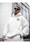 Men's White Front Back NY Printed Hooded Sweatshirt - 2