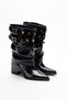 Zuno Black Patent Leather Buckle Drawstring Women's Boots - 2