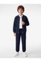 Boys Navy Plain Mandarin Collar Long Sleeves Jacket