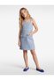 Girls Blue Textured Square Neck Sleeveless Dress