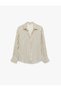Women Beige Striped Collared Long Sleeves Shirt - 3