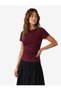 Women Burgundy Plain Boat Neck Short Sleeves T-Shirt - 2