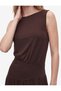 Women Brown Plain Round Neck Sleeveless Dress - 4