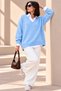 Women's Baby Blue Sweater, V-Neck Sweater, Oversized Knit Sweater - 5