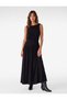 Women Black Plain Round Neck Sleeveless Dress